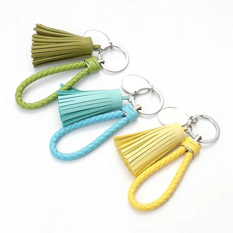 Sublimation Blank Tassel Keychain Pendant Heat Transfer Luggage Decoration Leather Keychains DIY Couple Keyring