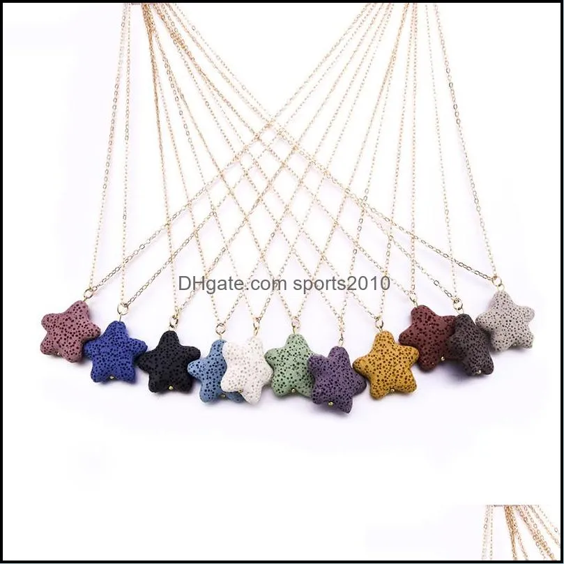 colorful star lava stone pendant necklace diy arom  oil diffuser necklaces stainless steel chain collar for women sports2010