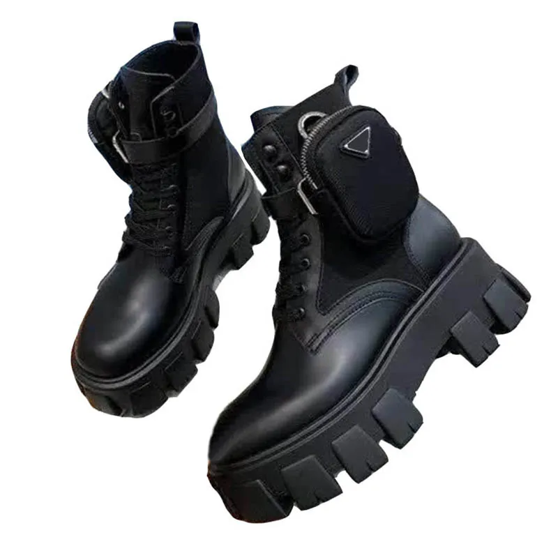Winter Platform Cowboy Boots Women Double Pocket Tactical Men Genuine Leather Platform Latest Bag Tank Snow Boot Top Casual Shoes Size 35-46