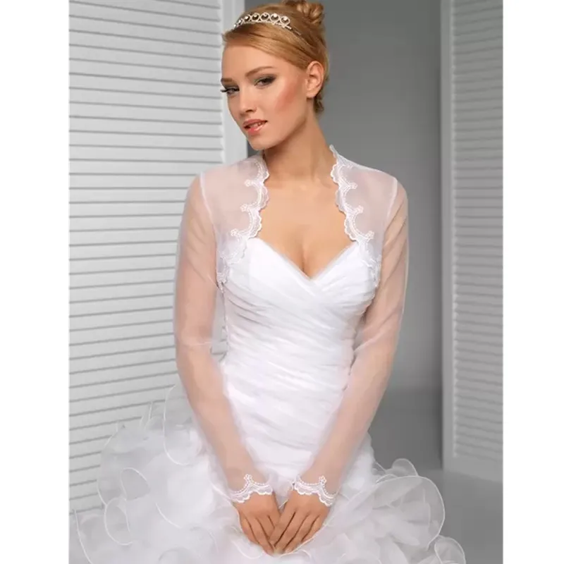 Elegant Tulle Ruffle Bridal Wrap: Long Sleeve Wedding Bolero