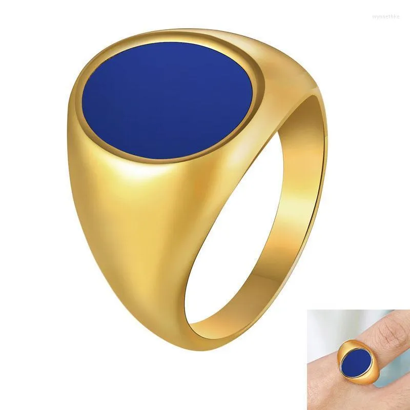 Anelli di nozze Trendy Blue Enamel Oval oval for Women Men Classical in acciaio inossidabile motociclista ad anello di dito di dito Wynn22