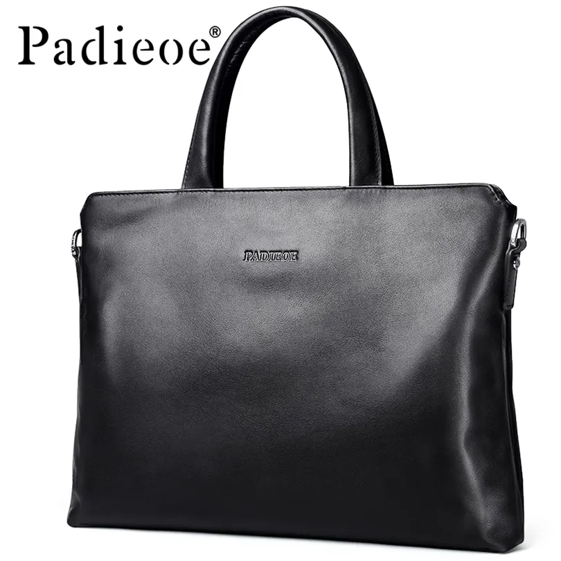 Padieoe New Designer Brand Vera pelle di mucca Valigetta da uomo Moda Tinta unita Borsa a tracolla da uomo Borsa per laptop da lavoro 201120