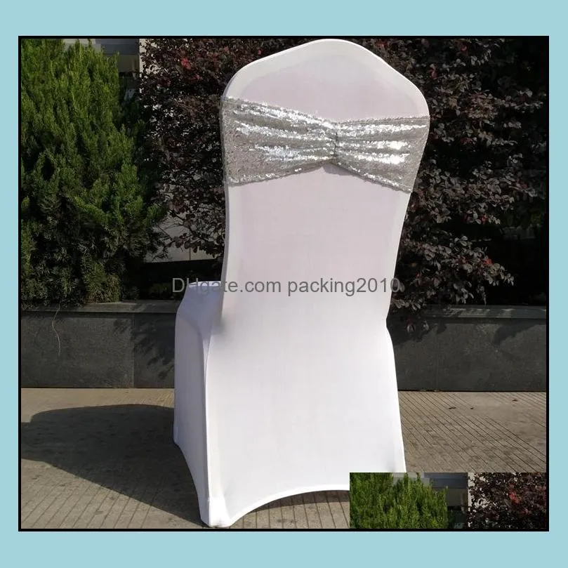 sequin organza chair covers sashes band wedding tie backs props bowknot chairs sash buckles cover back hostel trim gold silver sn1311