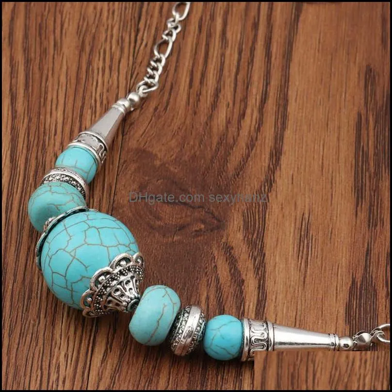 women`s round beads Tibetan silver turquoise Pendant Necklaces fashion gift national style women DIY necklace pendants