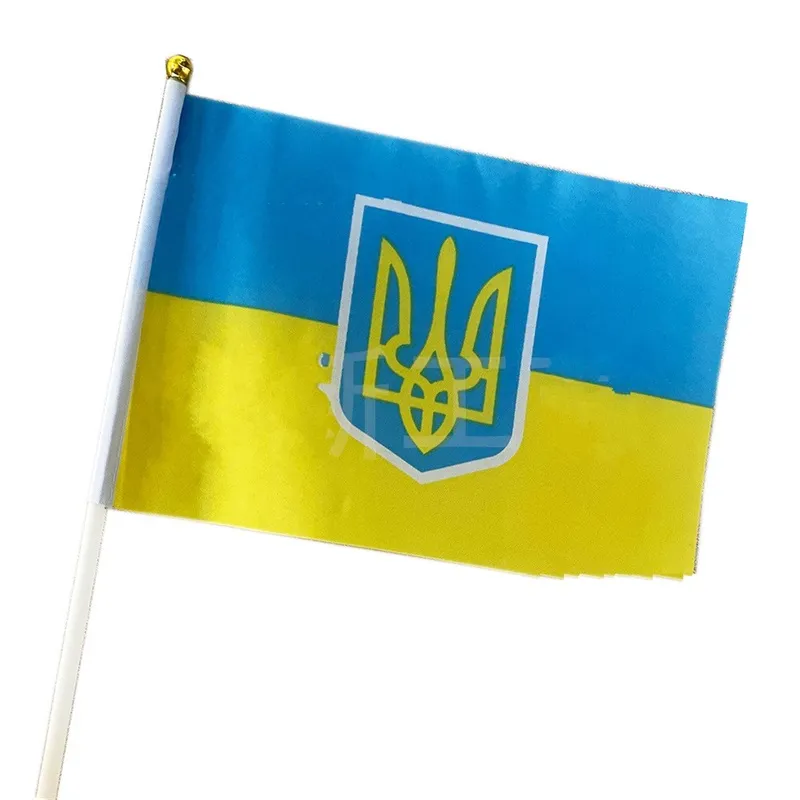 Handhåll Mini Ukraina Emblem Flaggor Land Banner Ukrainsk Nationell Bunting Flag Slitstarkt polyester 14 * 21 20 * 28cm 30 * 45 0 24SX H1