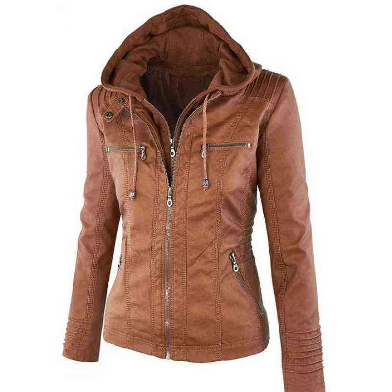 Hiver Faux Veste En Cuir Femmes Amovible Hoodies Manteaux De Mode Dames Vestes Courtes Imperméable Moto À Capuche Manteaux WF164 L220728