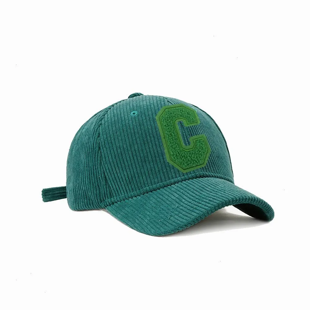 C handduk broderi kvinnor baseball cap vinter hatt grön corduroy förtjockar män för kvinnlig snapback kpop tillbehör bqm189