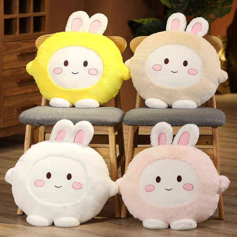Beautiful Round Animal Soft Cartoon Bunny Cuddle Stuffed Rabbit Cushion Hand Warmer Girl Gift J220704