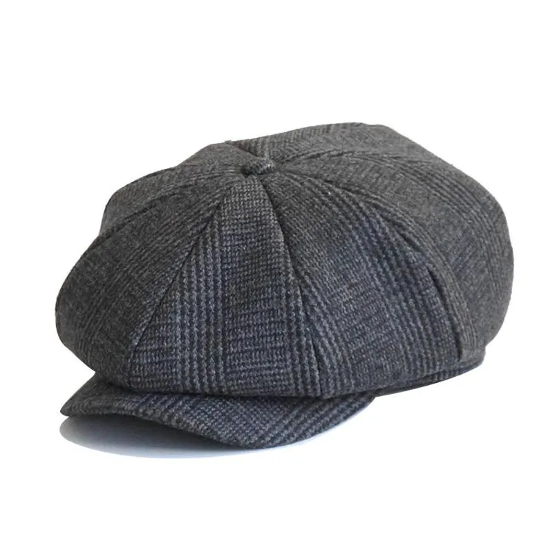 Bérets Laine Tweed Sboy Cap Mens Vintage Noir Gris Plat Peaked Street Chapeaux Chevrons Gatsby Baker Boy HatBérets BéretsBérets