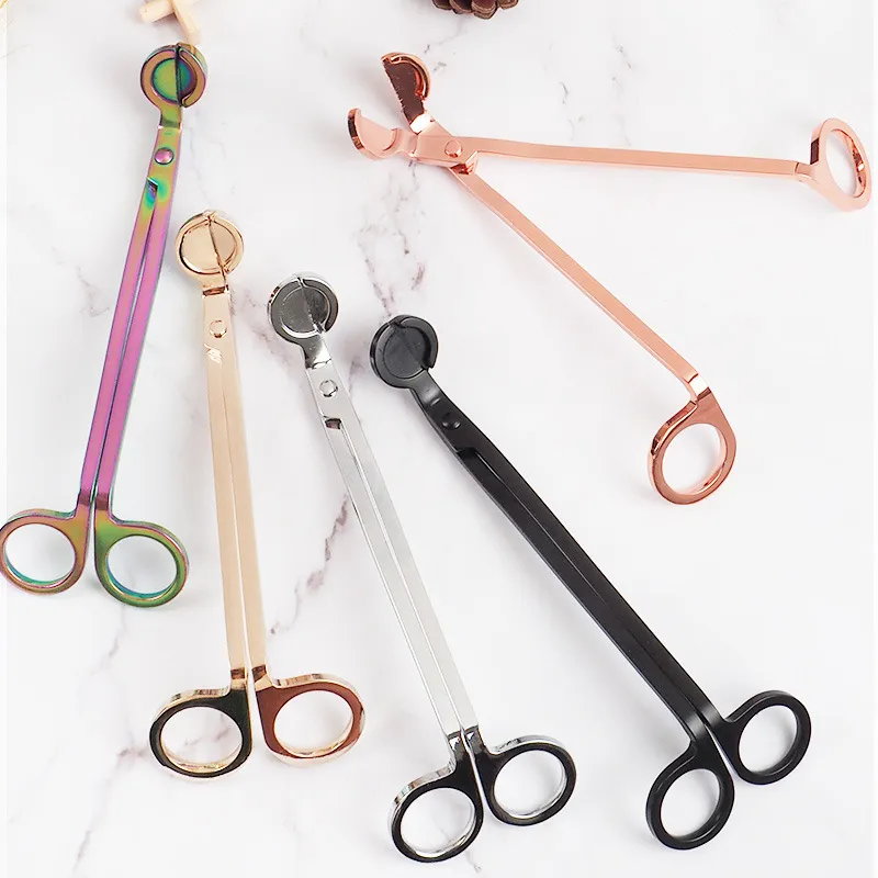 Factory wholesale 7 inch 18cm5 color stainless steel scissors aromatherapy candle fire extinguishing tool wick candles wicks scissors black rose gold