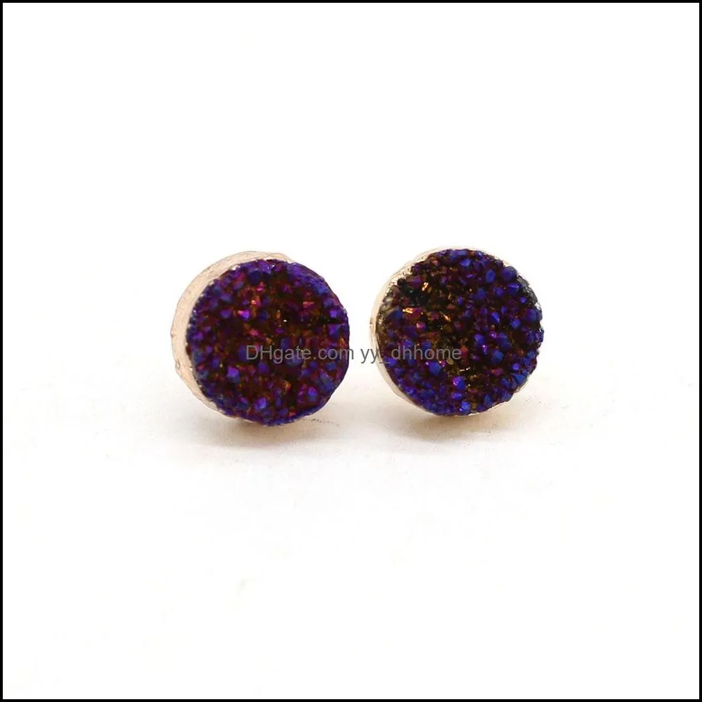 Fashion Gold plated Round 12mm Resin Druzy Drusy Stud Earrings for Women Jewelry