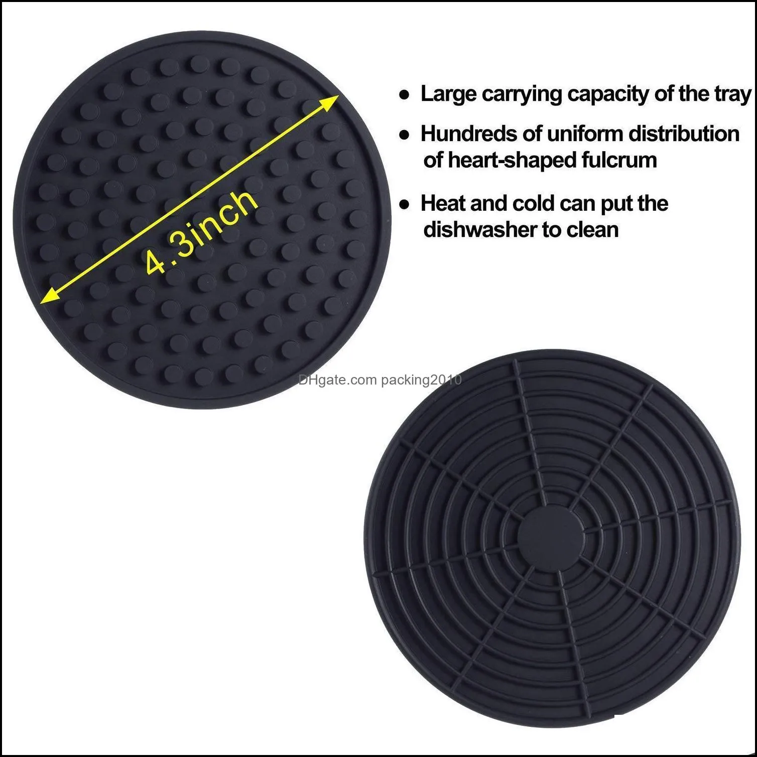 4.3inch 6pcs/set Black Round Silicone Drink Coasters Cup Mat Cup Costers Tableware with holder 60pcs AAA780
