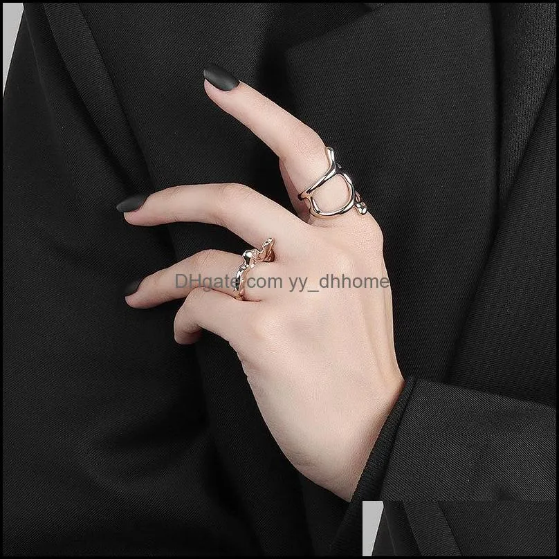 925 Sterling Silver Korean Narrow Vintage Ring Female Simple Handmade Opening Gold Hollow Finger Jewelry Couple