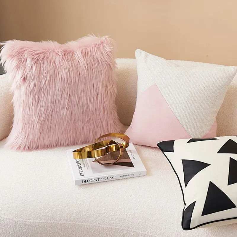 Cushion/Decorative Pillow Modern Light Luxury Velvet Cover Ins Style Pink Patchwork 30x50/45x45/50x50cm Pillowcase Sofa Cushion Home DecorCu
