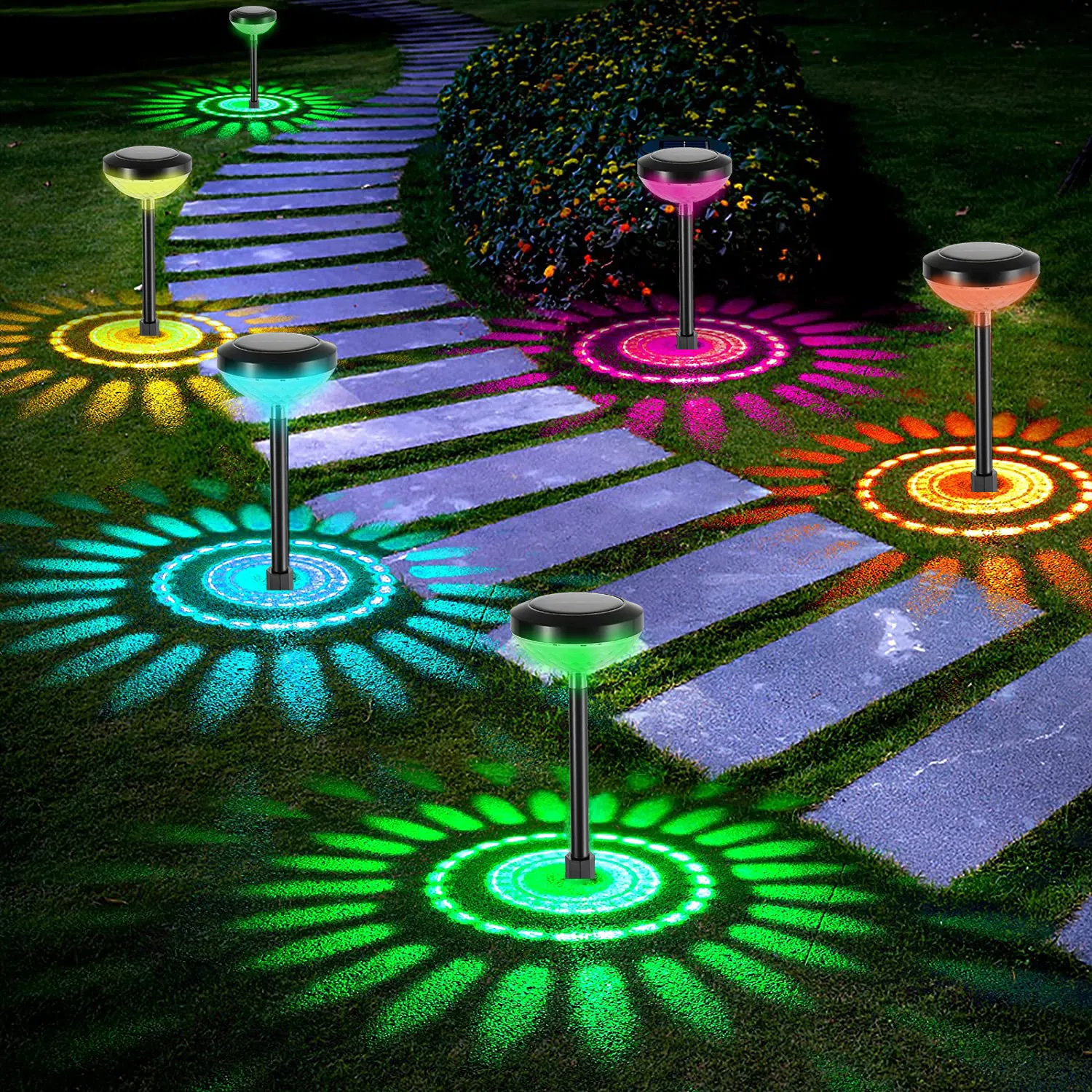 Garden Lights Solar LED Light Outdoor RGB Color Changing Solar Pathway Lawn Lamp for Gardens Decor Landscape Lighting