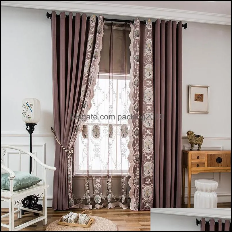 Curtain & Drapes European-style Curtains For Living Dining Room Bedroom High-endLuxury Embroidered Flannel Finished Product