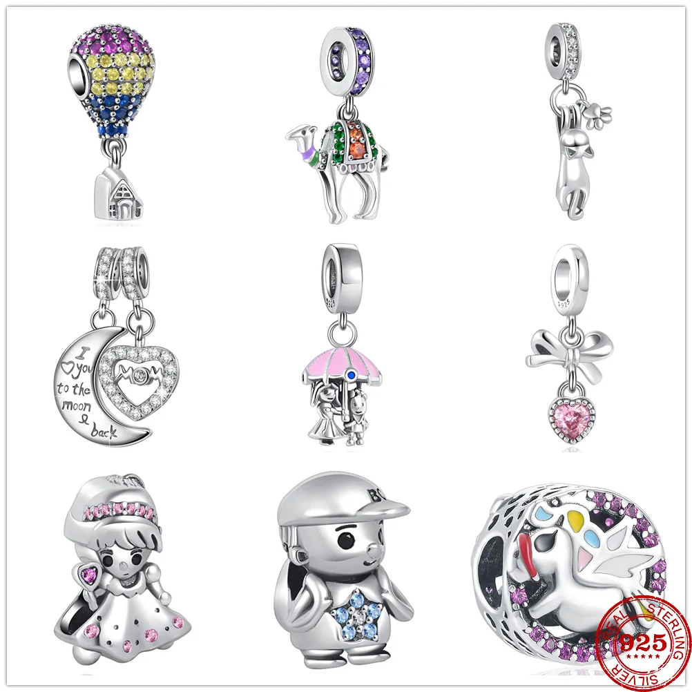 925 Sterling Silver Dangle Charm New Girl Boy I Love You Mom Balloon House Pendant Beads Bead Fit Pandora Charms Bracelet DIY Jewelry Accessories