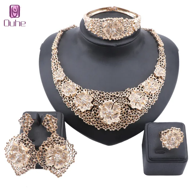 Ensemble de bijoux pour femmes, collier de fleurs en cristal, boucles d'oreilles, accessoires pour robe de soirée de mariage, ensembles de bijoux