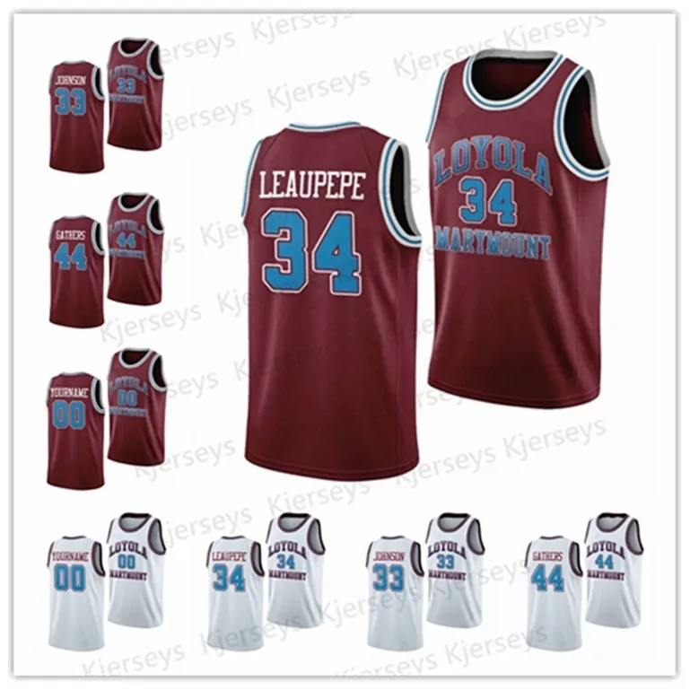 A001 XLMU Loyola Marymount Lions University Basketball 34 Keli Leaupepe 30 Bo Kimble 44 Hank Gathers Retro Basketball Jersey Men's Stitched Custom