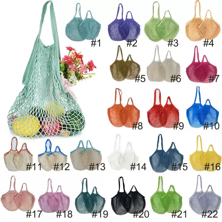 Large Capacity Cotton Shopping Bag Reusable Storage Grocery Bags for Vegetable Fruit Fruits Veggies Mesh Market String Net Long Short handle FY4753 fy5261