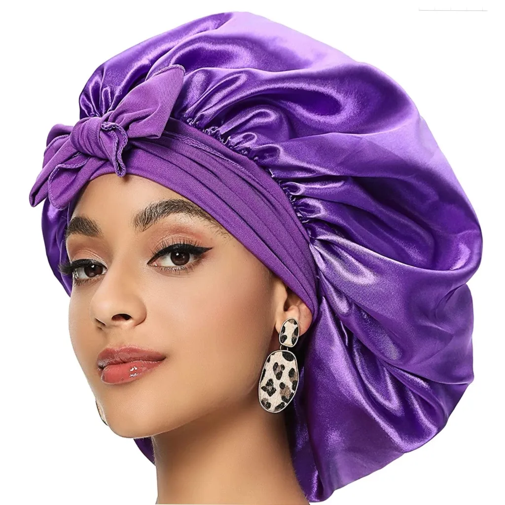 Nouveau Solide Femmes Satin Bonnet Mode Tache Soyeux Grand Bonnet pour Dame Bonnet de Sommeil Chapeau Chapeau Enveloppement De Cheveux Accessoires