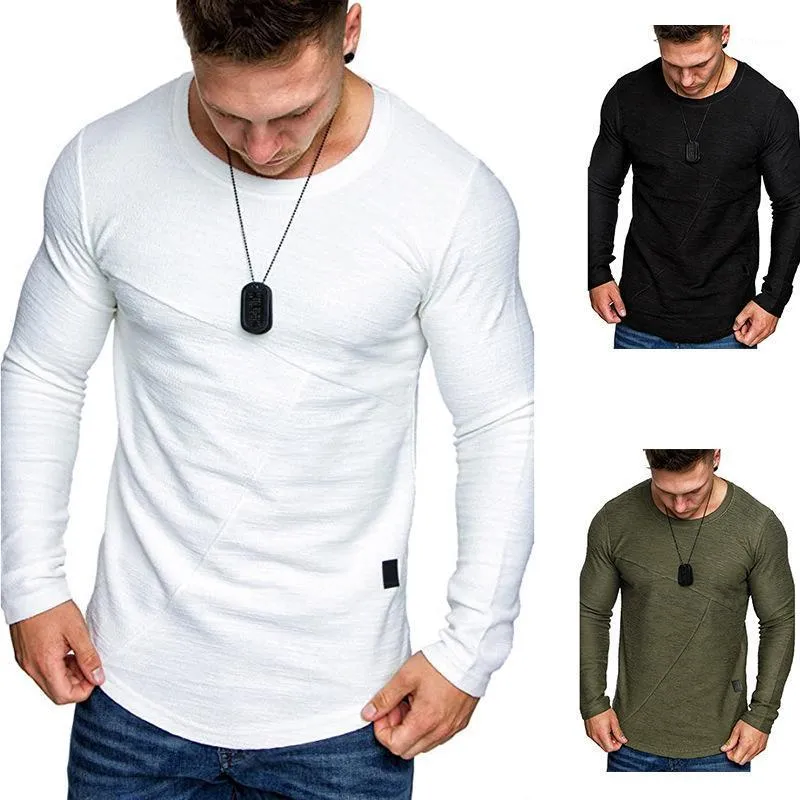 Мужские футболки 2022 Осенью и зимняя мода Европейский размер футболки сплошной цвет круглой шеи тонкий с длинными рукавами
