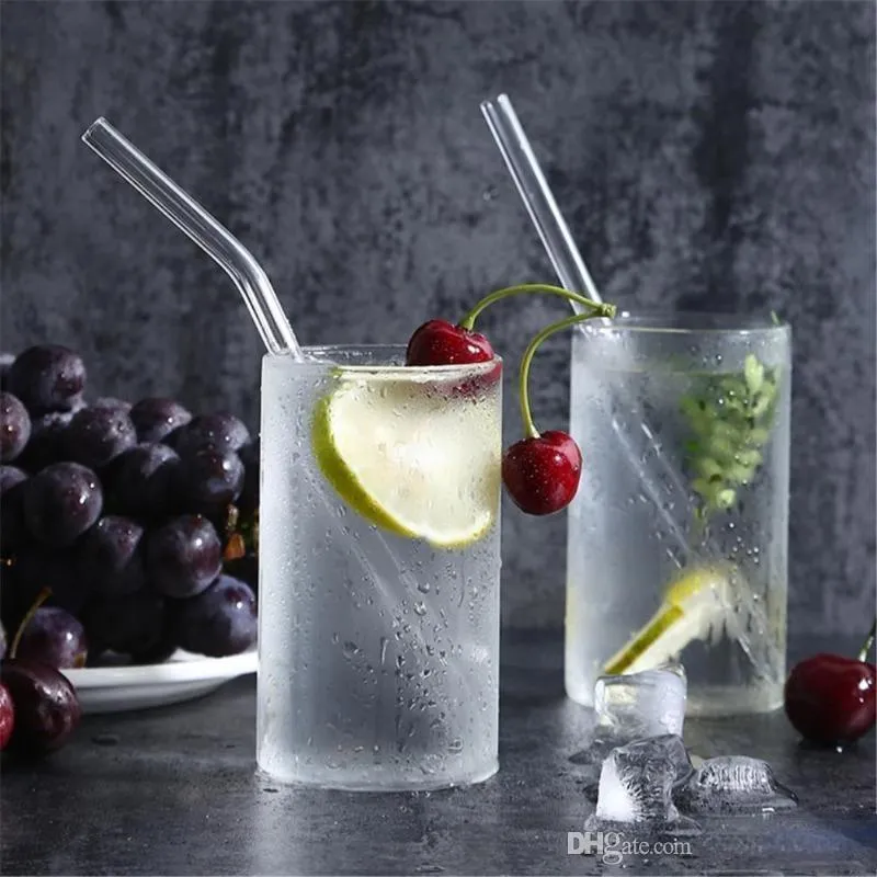 Clear Glass Straw 200*8mm Reusable Straight Bent Glass Drinking Straws with Brush Eco Friendly Glass Straws for Smoothies Cocktails