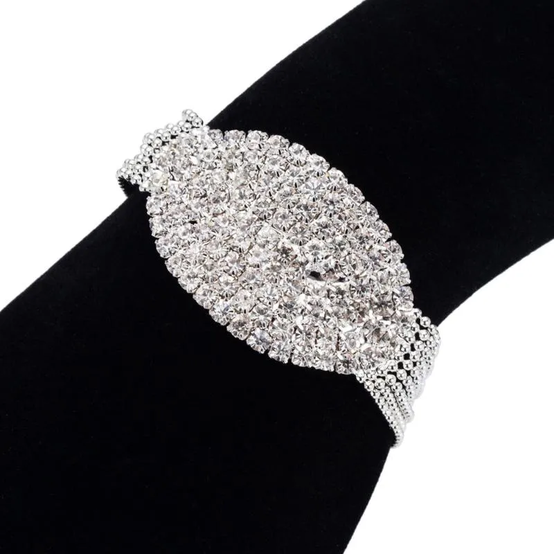 Bracciale di forma ovale con strass pieno multistrato di lusso elegante color argento braccialetti con ciondoli donna amore ballo di fine anno B190Bangle