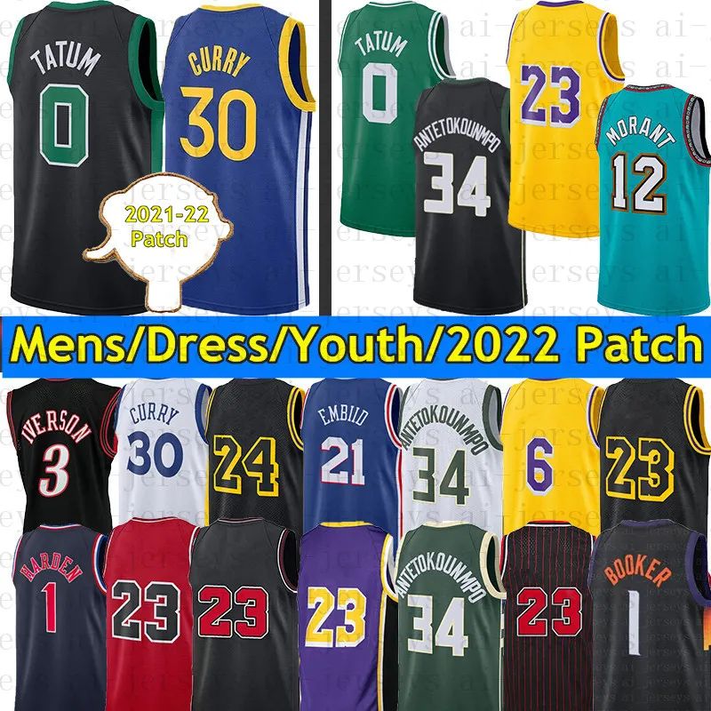 Baskettröjor 0 tatum 1 Harden 21 Embiid 30 Curry 34 Antetokounmpo 12 Morant 3 Iverson 1 Booker Syched Youth Kids Size S M L XL