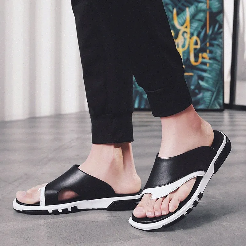 slipper Mens Fashion 2022 Summer New Style Genuine Leather SLippers Anti Slip Outdoor Flip Flops Men Beach Shoes N0Zb#
