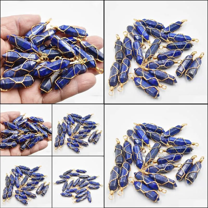 natural stone lapis lazuli amethyst charms hexagonal healing reiki point pendants for jewelry making