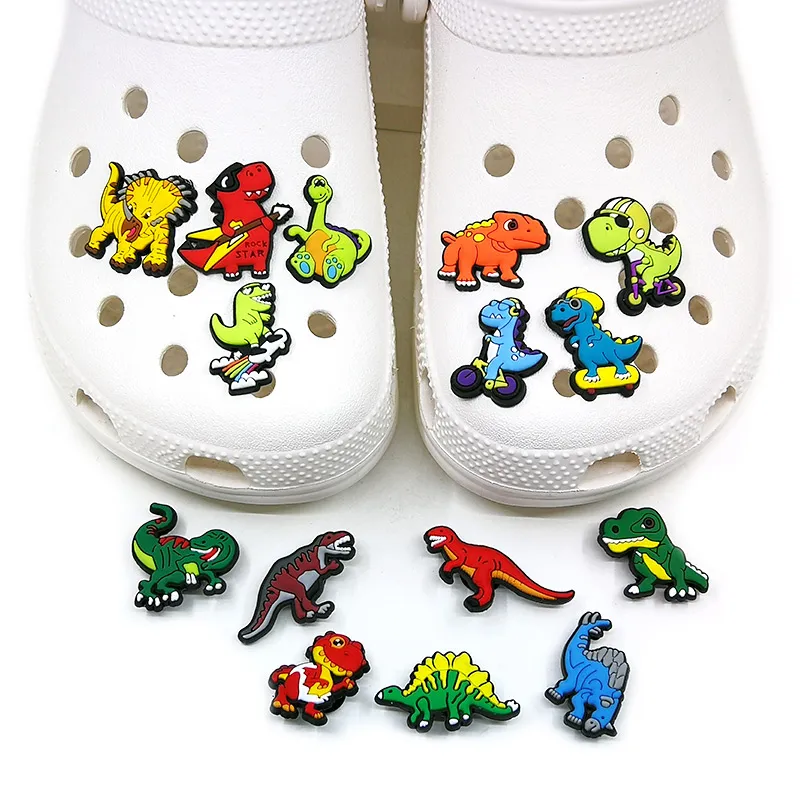 moq 100pcs dinosaur cartoon pattern croc charms 2D Soft plastic creative Shoe accessories Shoes Buckles charm Decorations fit boy kids Sandals bracelets