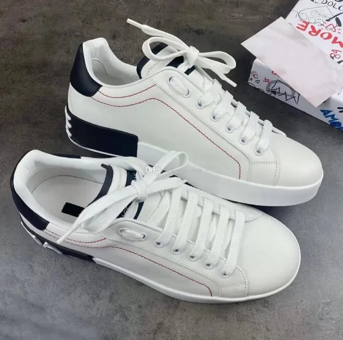 Lyxigt Vitt Läder Kalvskinn Nappa Portofino Sneakers Skor Märken Comfort Outdoor Trainers Herr Casual Walking EU38-45 BOX