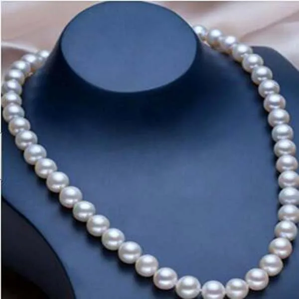 Collar de perlas blancas auténticas del Mar del Sur, redondo, perfecto, Natural, 9-10mm