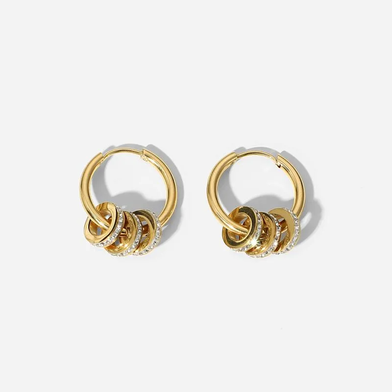 Hoop Huggie Arrival Trendy 14K PVD Gold plaqué 2 mm en acier inoxydable 3 cercles boucles d'oreilles en zircone cubique pavée pour les femmes bijoux bijoux