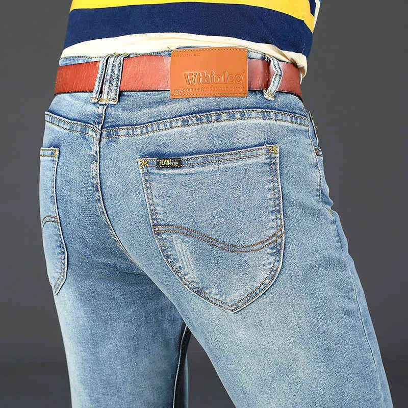 Mannen zakelijke jeans klassieke vier seizoenen mannelijke katoenen rechte stretch merk denim broek zomer overalls slim fit broek 2021 G0104