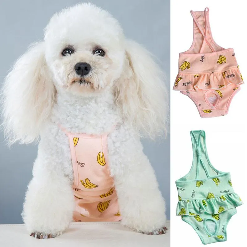 Hundkläder banan frukt tryck husdjur fysiologiska byxor prick randiga kvinnliga sanitära trosor shorts underkläder blöja tillförseldog