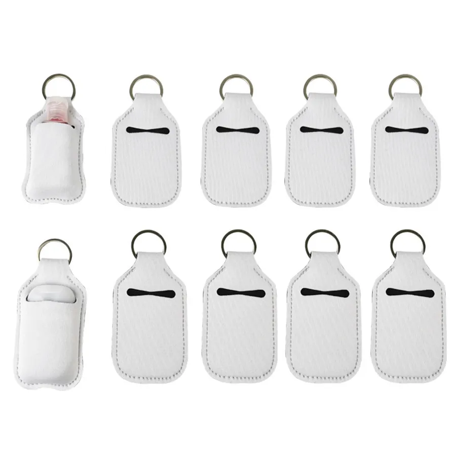 Part Favor SubliMation Blanks Refillable Neoprene Hand Sanitizer Holder Cover Chapstick Holders With Keychain för 30 ml Flip Cap Containers Travel Bottle