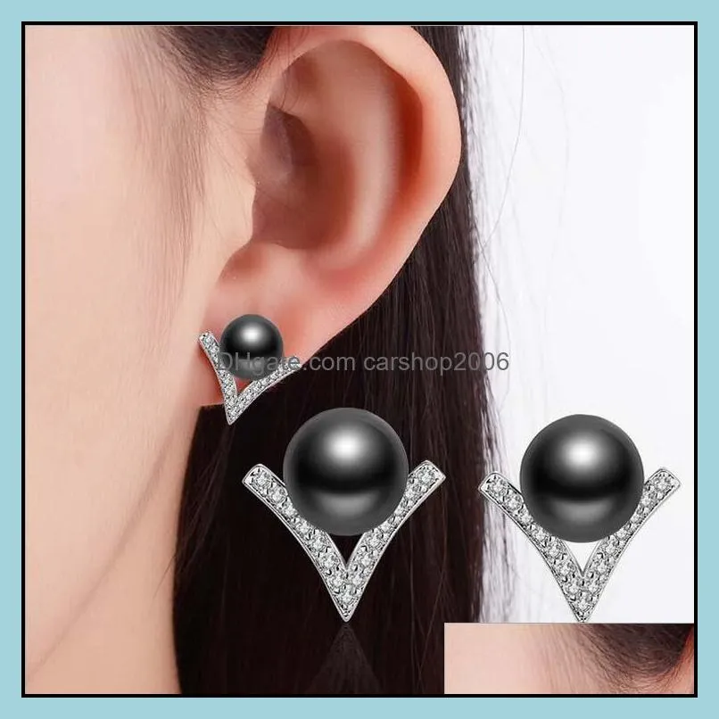 Stud Earrings Jewelry Sier Pear Crystal V Style For Wedding Party Wholesale - 0679Wh Drop Delivery 2021 Owbos