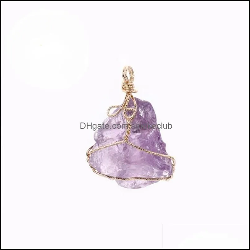 party gift Irregular Nature Stone Pendant amethyst Rose Quartz White crystal Lemon crystal necklace