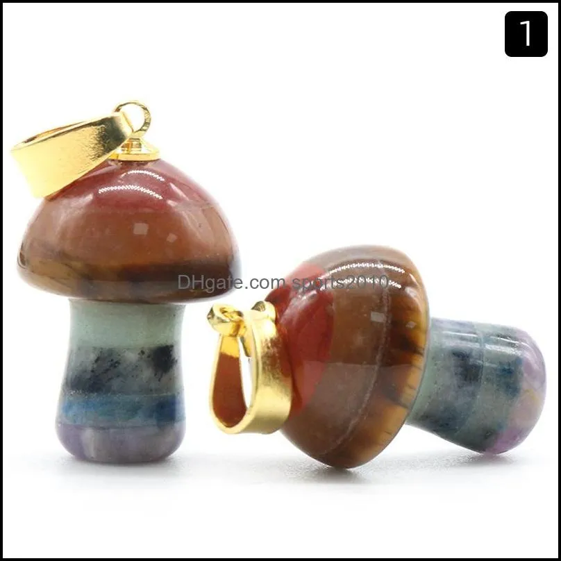 rainbow natural stone carving mushroom shape pendant reiki healing 7chakra crystal necklace for women jewelr sports2010