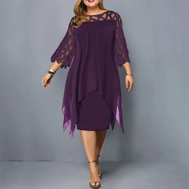 Plus Size Dresses Summer Lace Mesh Sexy Elegant Midi Party Sequin Dress Loose Long Sleeve Women s Clothing Clubwear 4XL 5XL 6XL 220526