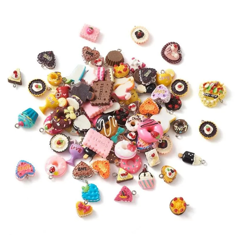 チャーム 100 個素敵な樹脂ペンダント模造食品ドーナツケーキクリーム Diy の装飾ネックレスイヤリングアクセサリー MakingCharmsCharms