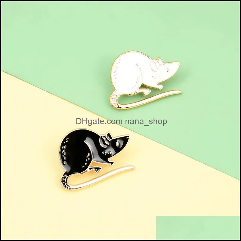Black White Rats Enamel Pin Custom Mouse Brooches Animal Badge Bag Shirt Lapel Pin Buckle Simple Jewelry Gift for Friends