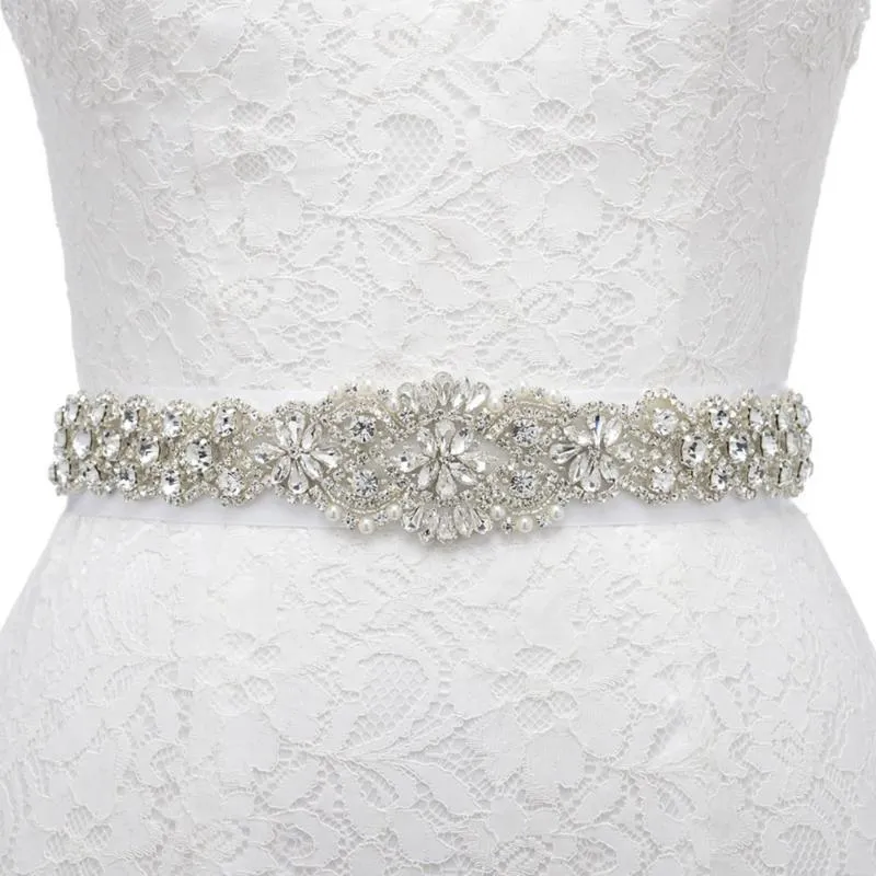 Belts Flower Design Crystal Rhinestone Applique Iron On Ribbon Bridal Belt Evening Dress Wedding SashBelts