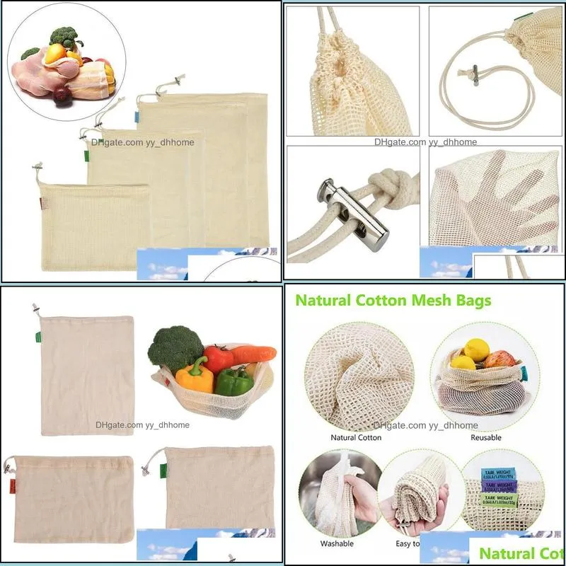 3pcs/set Reusable Cotton Produce Bags Premium Washable Eco Friendly Bags for Grocery Shopping Storage Fruit Vegetable