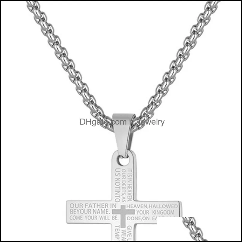 stainless steel cross pendant necklace fashion men women gold silver color bible scriptures christian prayer jewelry gifts