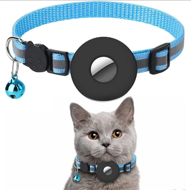 Airtag Kattenhalsband Bel Nekriemhouder voor huisdieren Reflecterende veiligheidsgesp Compatibel met Apple voor kleine honden Kitten Anti-verloren Verstelbaar
