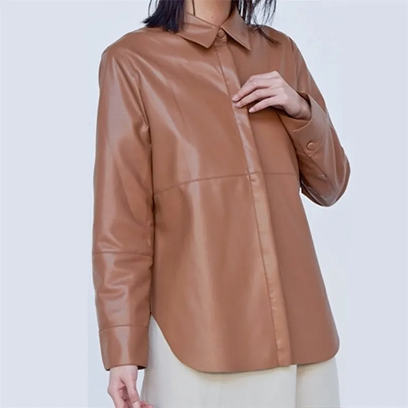 Tre färg nya kvinnor casual läder kappa skjorta jacka damer outwear topp kvinnliga kläder t200811
