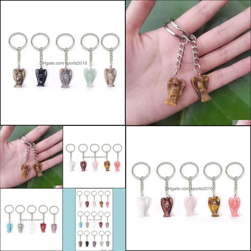 natural stone angel key rings silver color healing pink crystal car decor keyholder keychains for women me sports2010